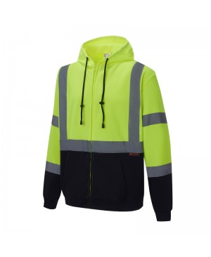 SAJ6700   Full Zip Safety Fleece Hoodie Jacket 2-Tone 