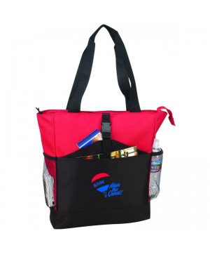 TB207   All-purpose Poly Zippered Tote Bag with Buckle Front and Side Mesh Pocket